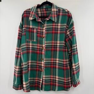 3For$20 SHEIN Green and Red Plaid Long Sleeve Button Down size: Large